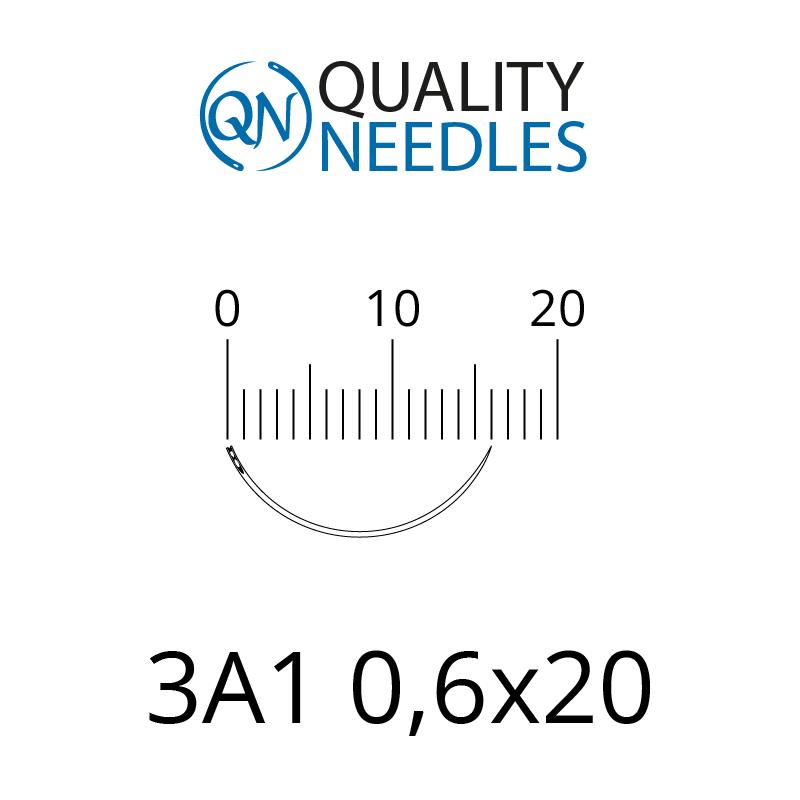 Голки хірургічні колючі, 3/8, пружинне вушко, розмір 0,6х20 мм, 10 шт.